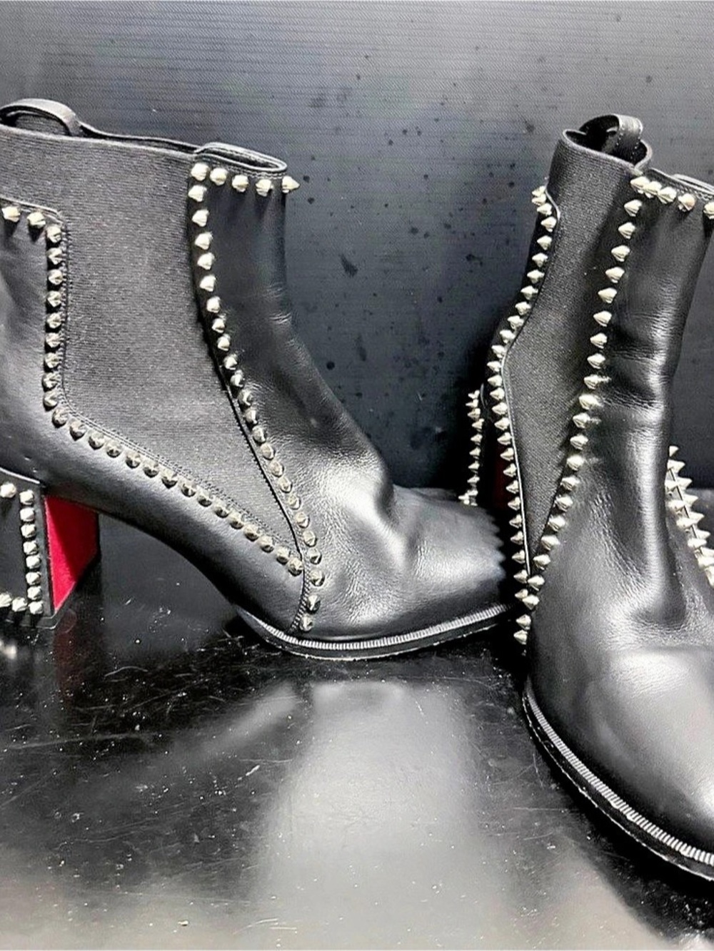 Christian Louboutin Studded Heeled Ankle Boots Black & Red EU 39